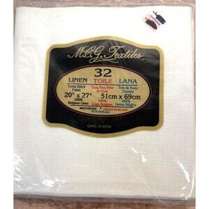 M.C.G. Textiles 32 Count Belgian Linen 20" X 27" Cross Stitch Fabric White